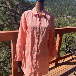 J. Jill Linen Peach Button-Down Tunic Shirt NWT PS